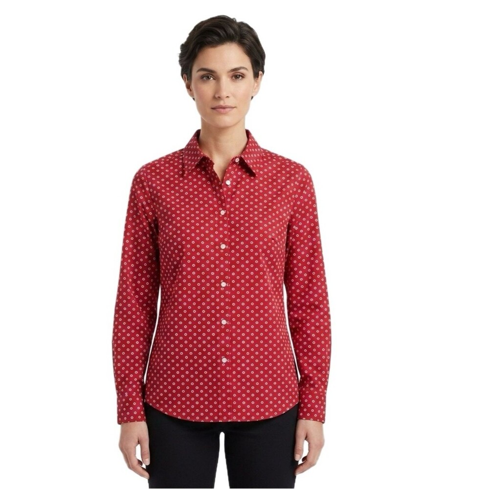 Foxcroft Red Geometric Print Wrinkle Free Button Down Shirt